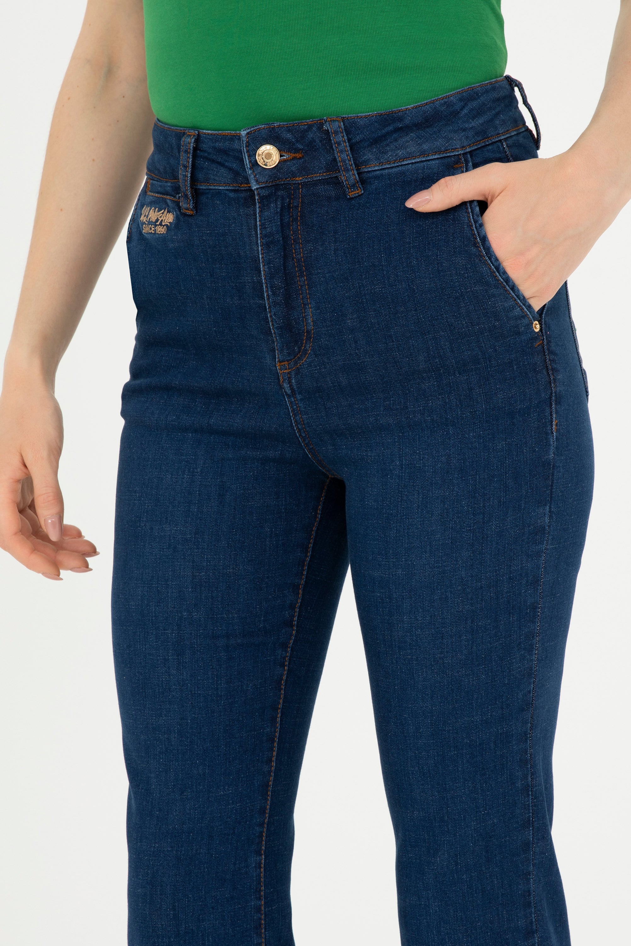 Kadın Mavi Slim Flare Fit Jean Pantolon - Image 6