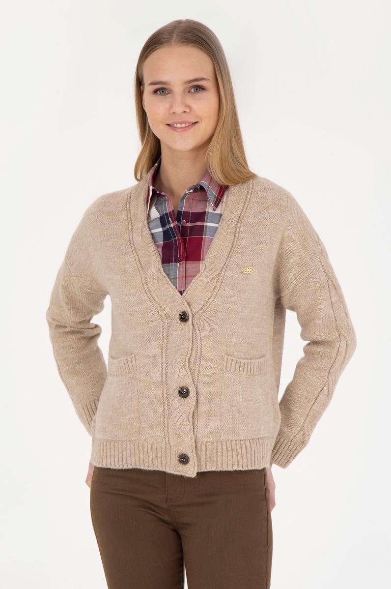 Kadın Taş Melanj Triko Hırka