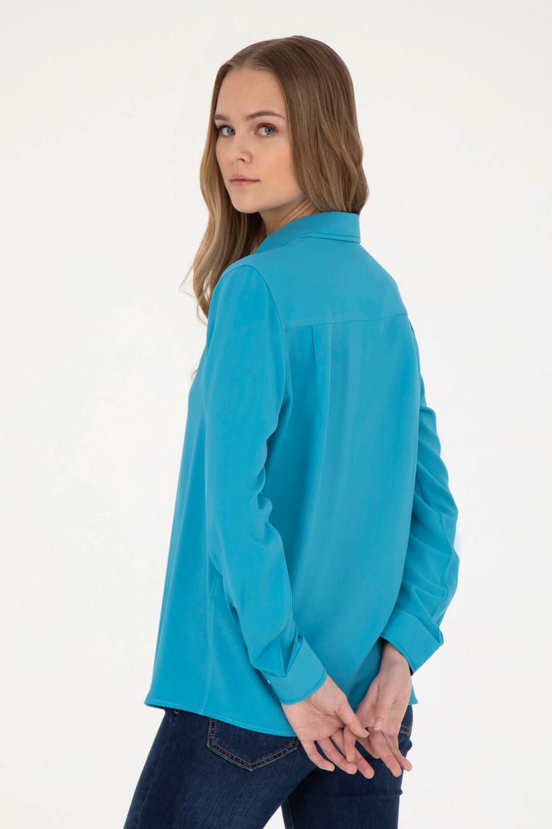 Kadın Mavi Uzun Kollu Gömlek - 50255305003