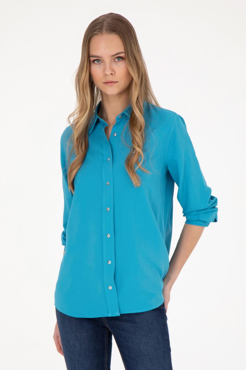 Kadın Mavi Uzun Kollu Gömlek