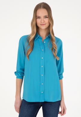 Kadın Mavi Uzun Kollu Gömlek - 50255305003