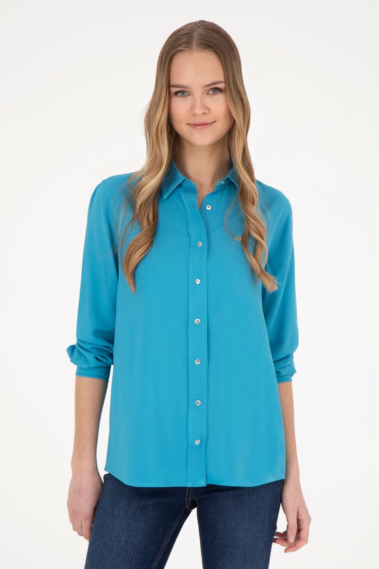 Kadın Mavi Uzun Kollu Gömlek - 50255305003