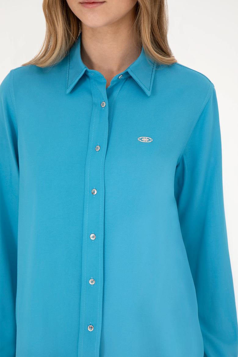 Kadın Mavi Uzun Kollu Gömlek - 50255305003