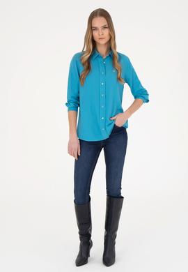 Kadın Mavi Uzun Kollu Gömlek - 50255305003