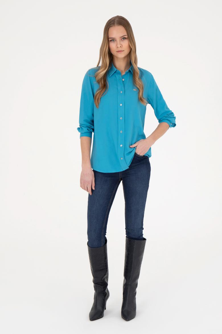 Kadın Mavi Uzun Kollu Gömlek - 50255305003