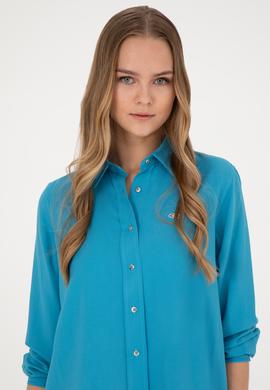 Kadın Mavi Uzun Kollu Gömlek - 50255305003