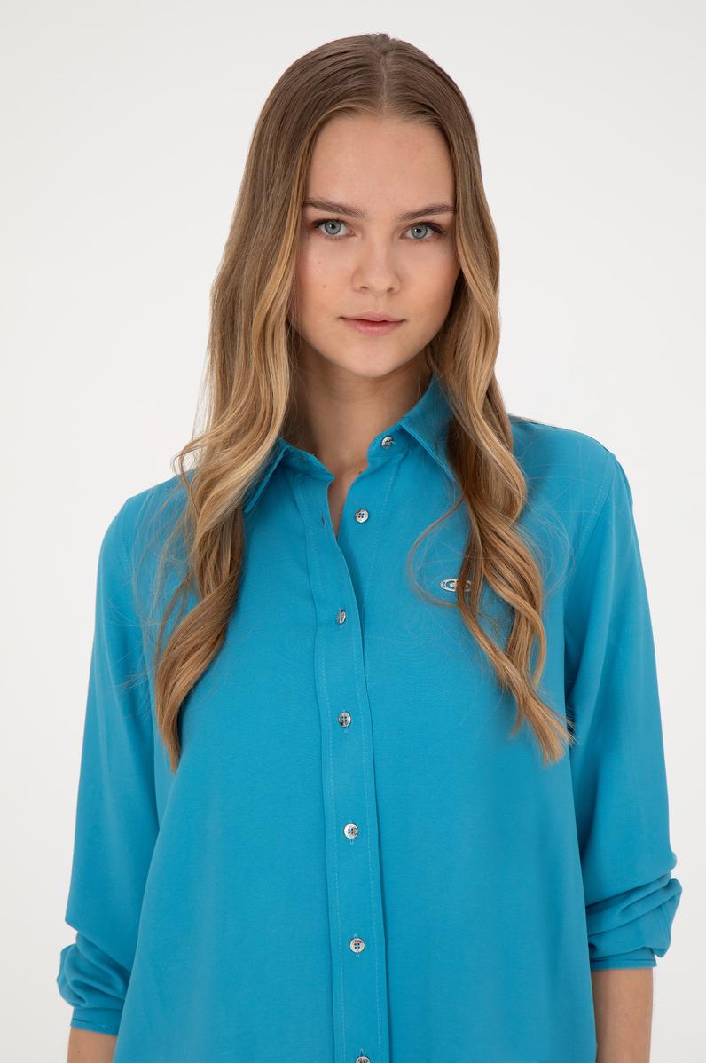 Kadın Mavi Uzun Kollu Gömlek