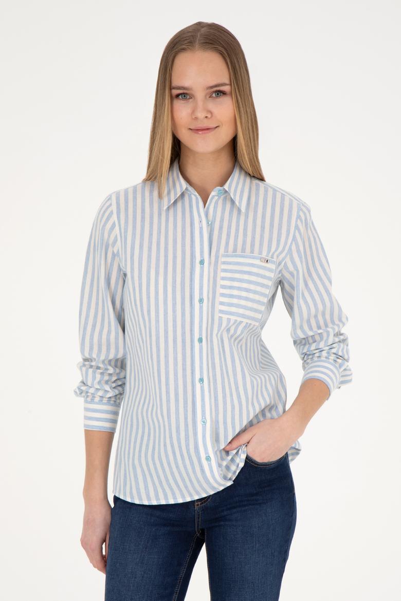 Kadın Mavi Uzun Kollu Gömlek