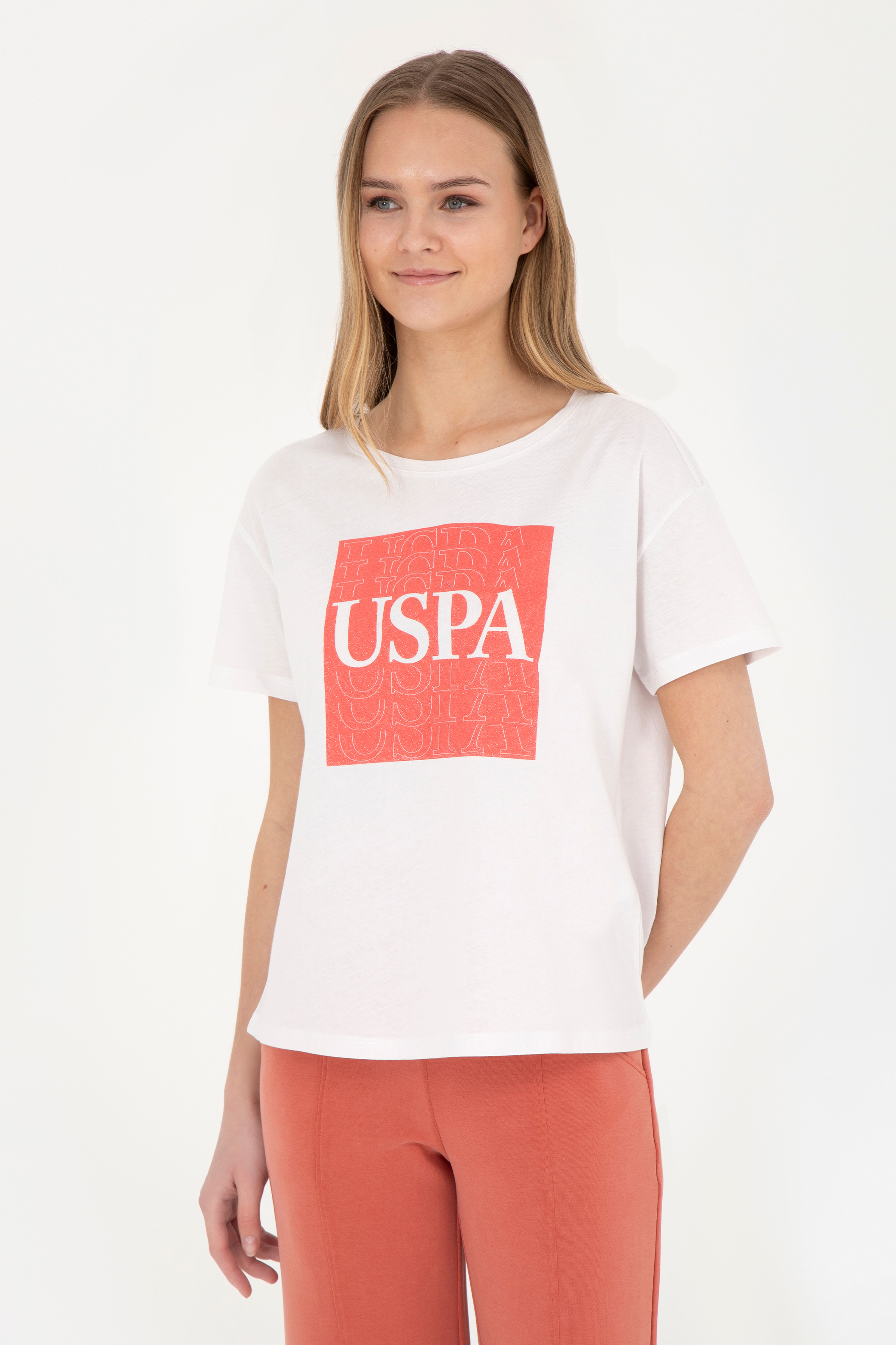 Kadın Ekru Bisiklet Yaka Tişört - Image 3
