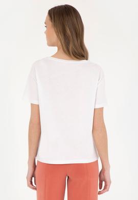 Kadın Ekru Bisiklet Yaka Tişört - 50282904004