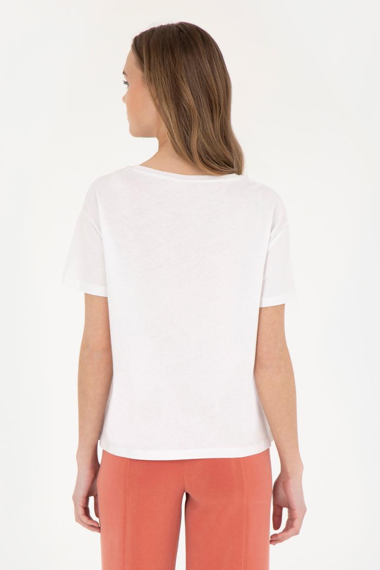 Kadın Ekru Bisiklet Yaka Tişört - 50282904004