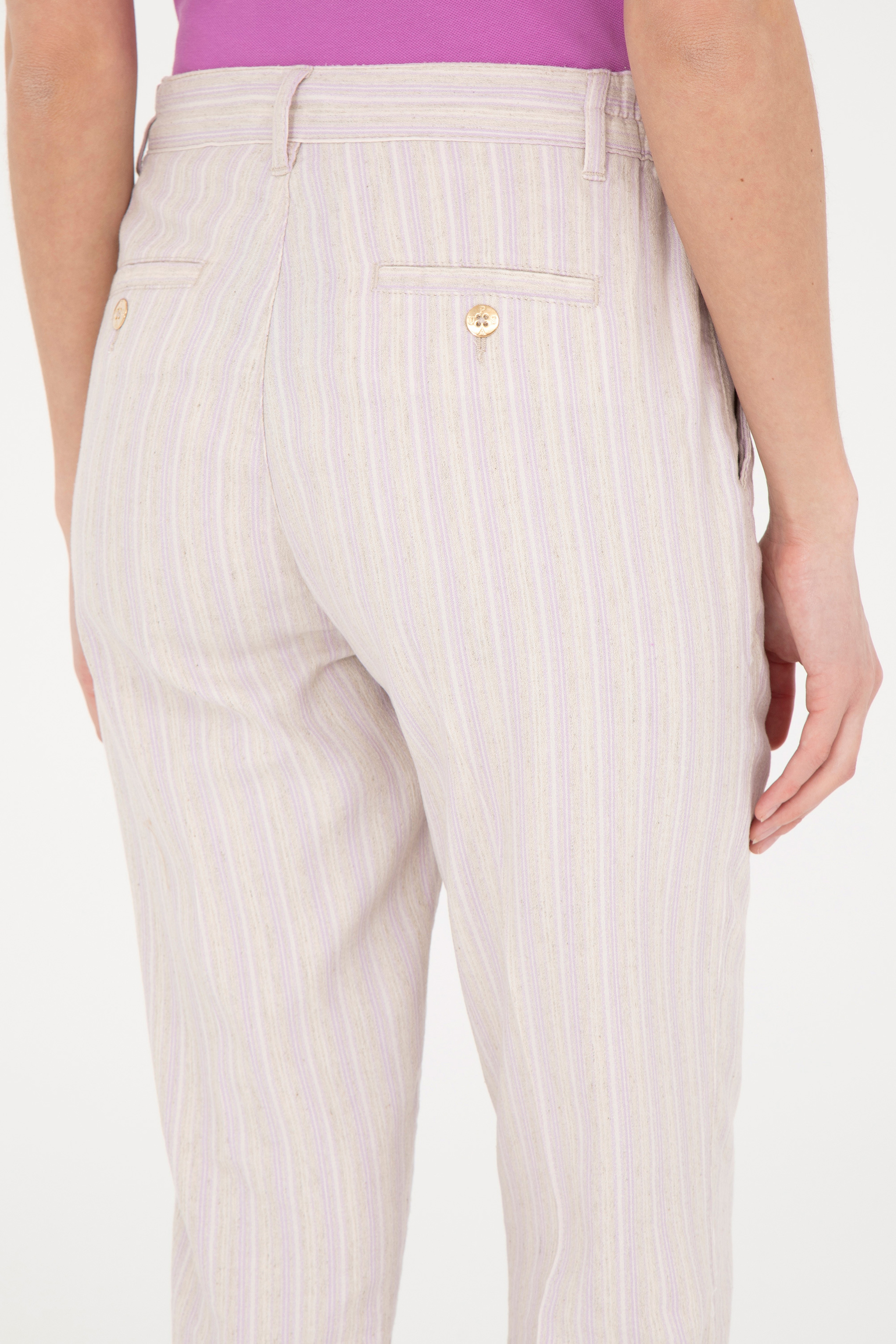 Kadın Lila Carrot Fit Kanvas Pantolon - Image 7