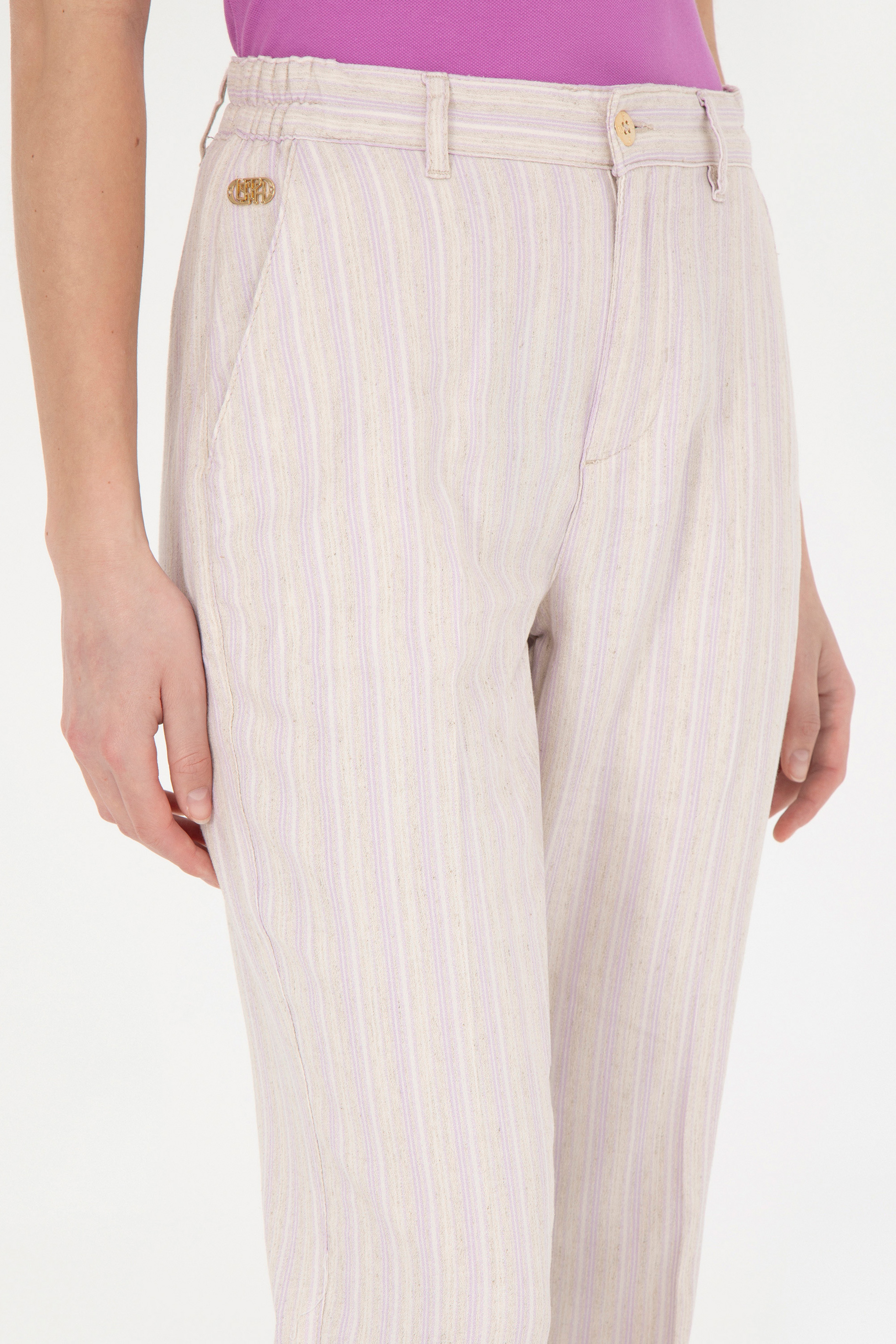 Kadın Lila Carrot Fit Kanvas Pantolon - Image 6