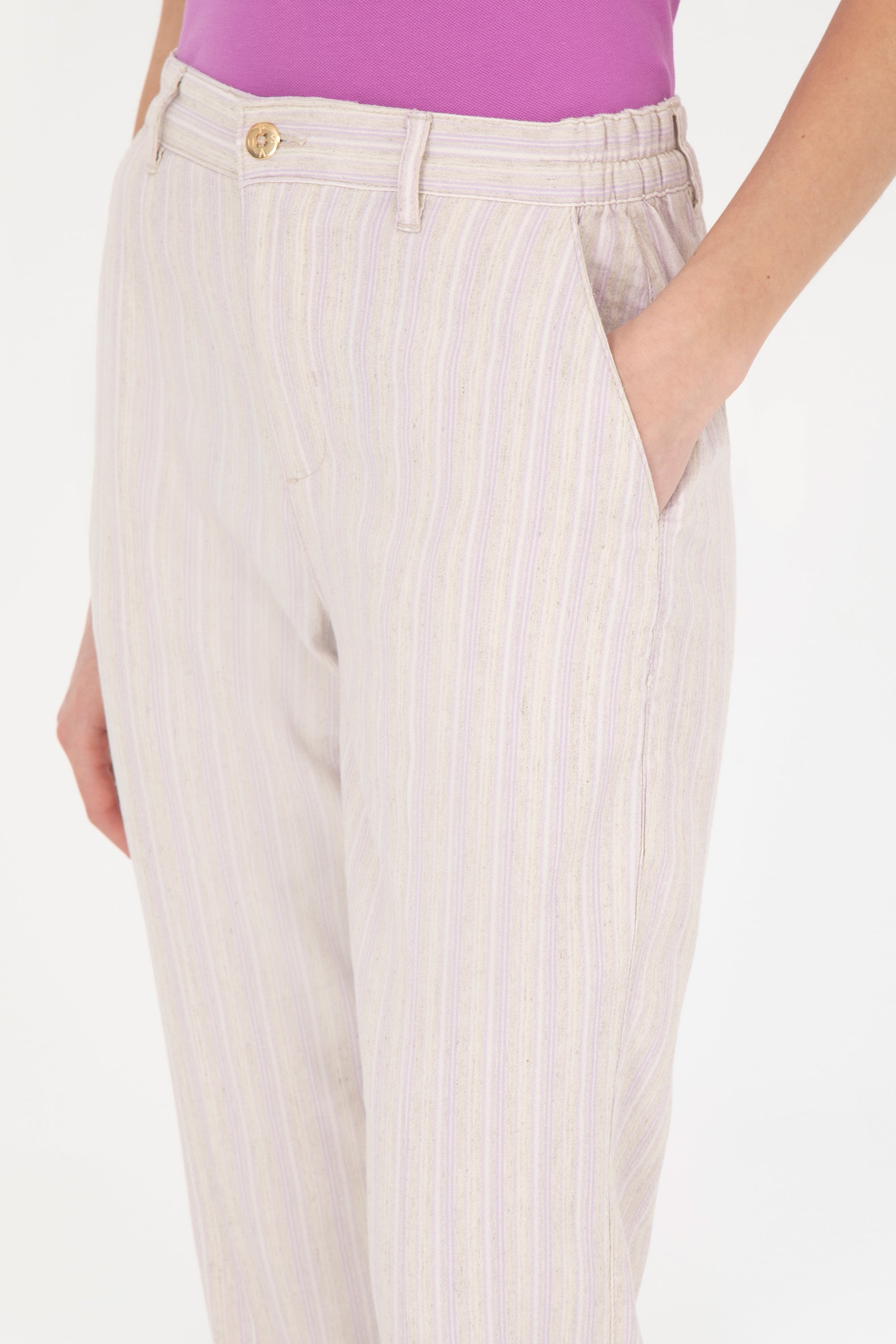 Kadın Lila Carrot Fit Kanvas Pantolon - Image 5
