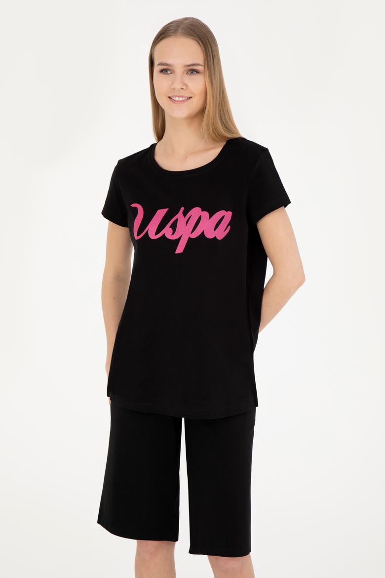 Kadın Siyah Bisiklet Yaka Tişört - 50265676020