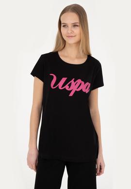 Kadın Siyah Bisiklet Yaka Tişört - 50265676020