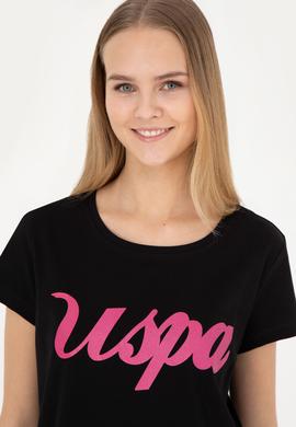 Kadın Siyah Bisiklet Yaka Tişört - 50265676020