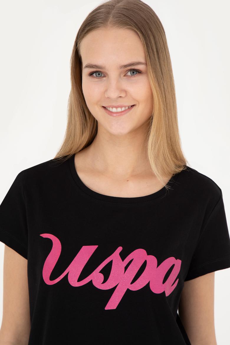 Kadın Siyah Bisiklet Yaka Tişört - 50265676020