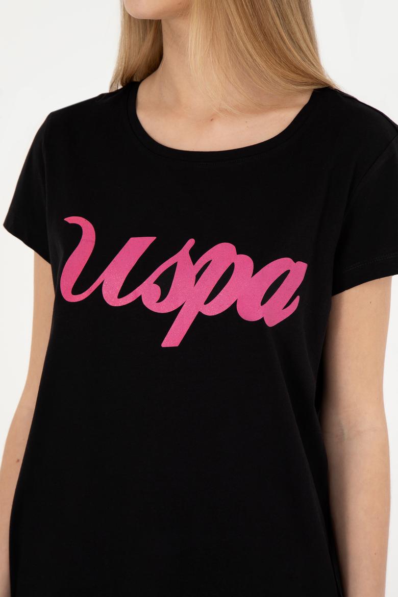 Kadın Siyah Bisiklet Yaka Tişört - 50265676020