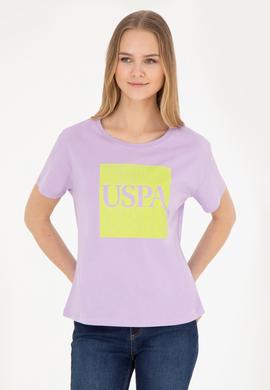 Kadın Lila Bisiklet Yaka Tişört - 50282904012