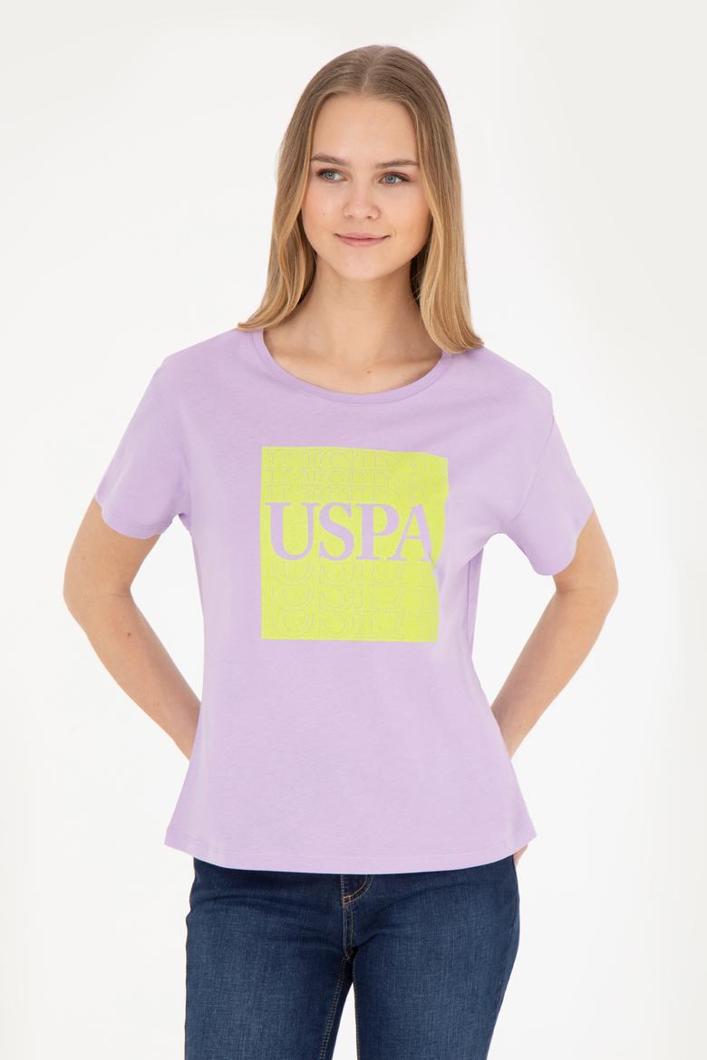 Kadın Lila Bisiklet Yaka Tişört - 50282904012