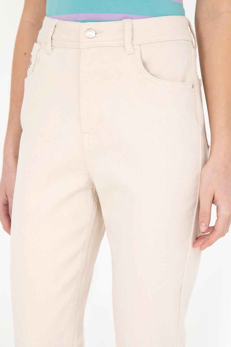 Kadın Bej Mom High Waist Fit Jean Pantolon - 50282869016