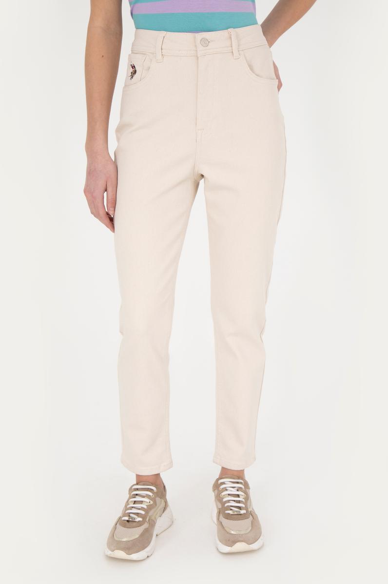 Kadın Bej Mom High Waist Fit Jean Pantolon