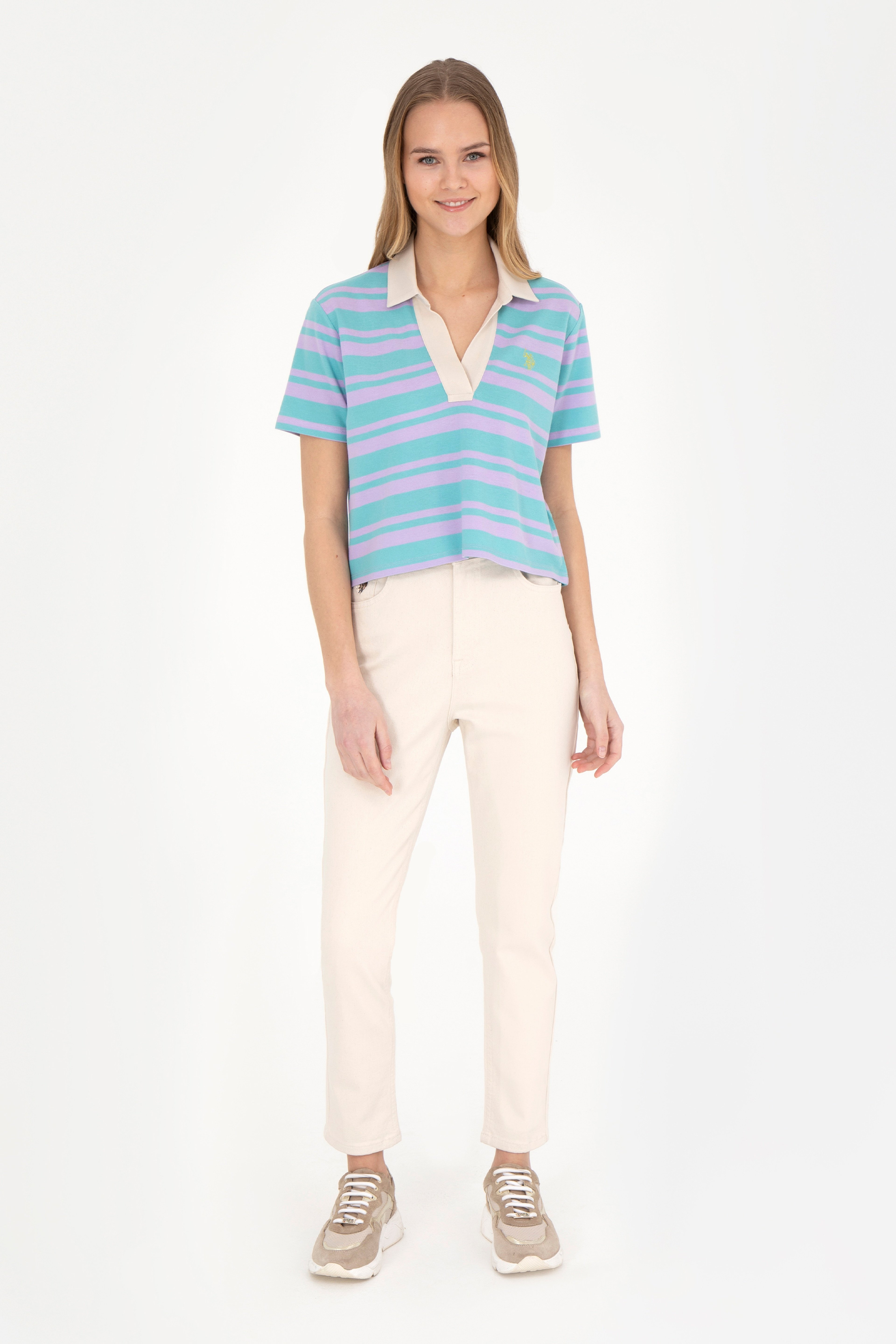 Kadın Bej Mom High Waist Fit Jean Pantolon - Image 3