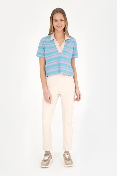 Kadın Bej Mom High Waist Fit Jean Pantolon