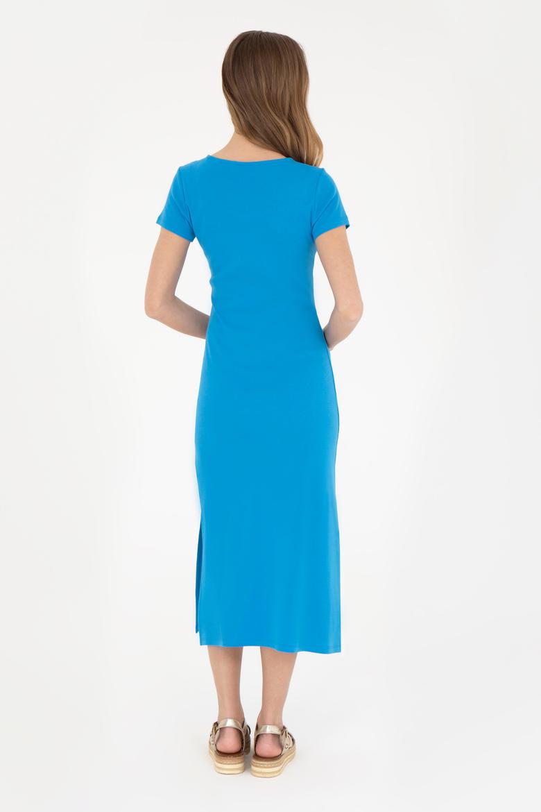 Kadın Saks Bisiklet Yaka Örme Elbise - 50285873014