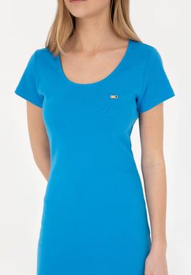 Kadın Saks Bisiklet Yaka Örme Elbise - 50285873014