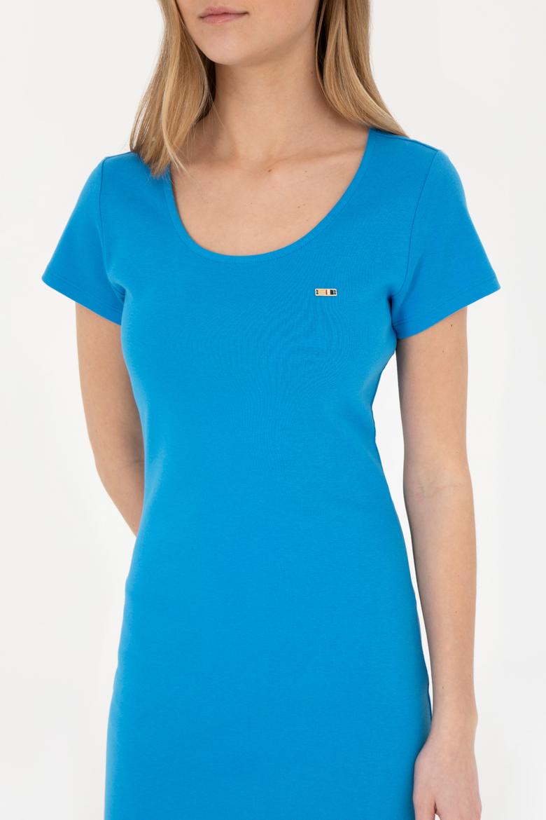 Kadın Saks Bisiklet Yaka Örme Elbise - 50285873014