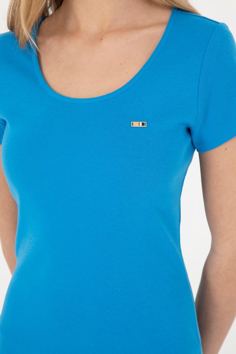 Kadın Saks Bisiklet Yaka Örme Elbise - 50285873014