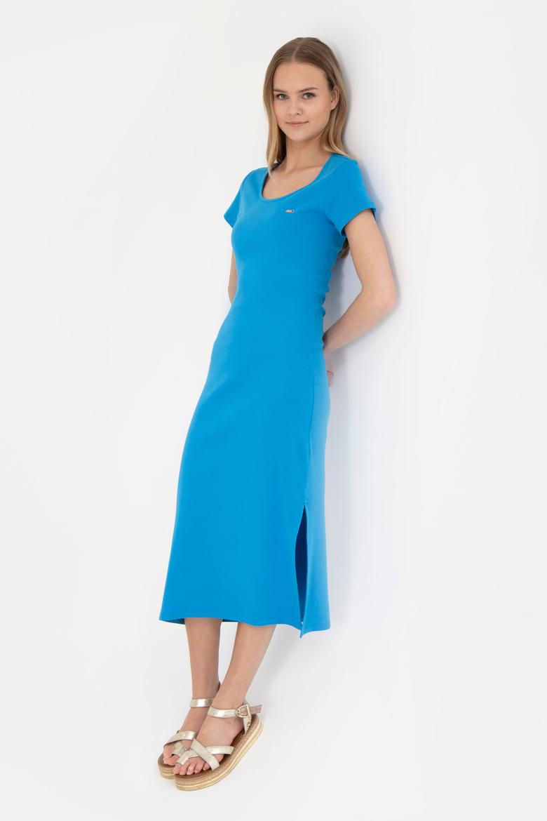 Kadın Saks Bisiklet Yaka Örme Elbise - 50285873014