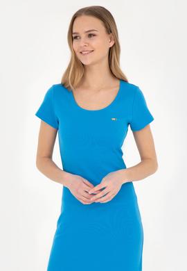 Kadın Saks Bisiklet Yaka Örme Elbise - 50285873014