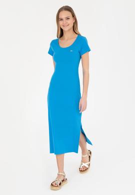 Kadın Saks Bisiklet Yaka Örme Elbise - 50285873014