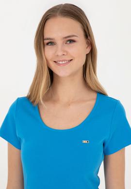 Kadın Saks Bisiklet Yaka Örme Elbise - 50285873014