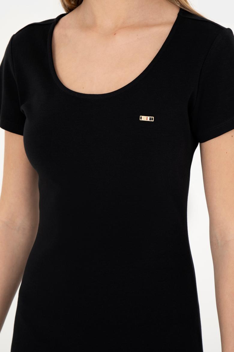 Kadın Siyah Bisiklet Yaka Örme Elbise - 50285873038