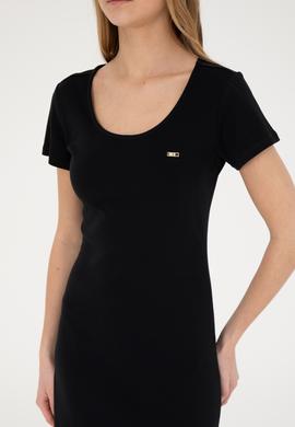 Kadın Siyah Bisiklet Yaka Örme Elbise - 50285873038