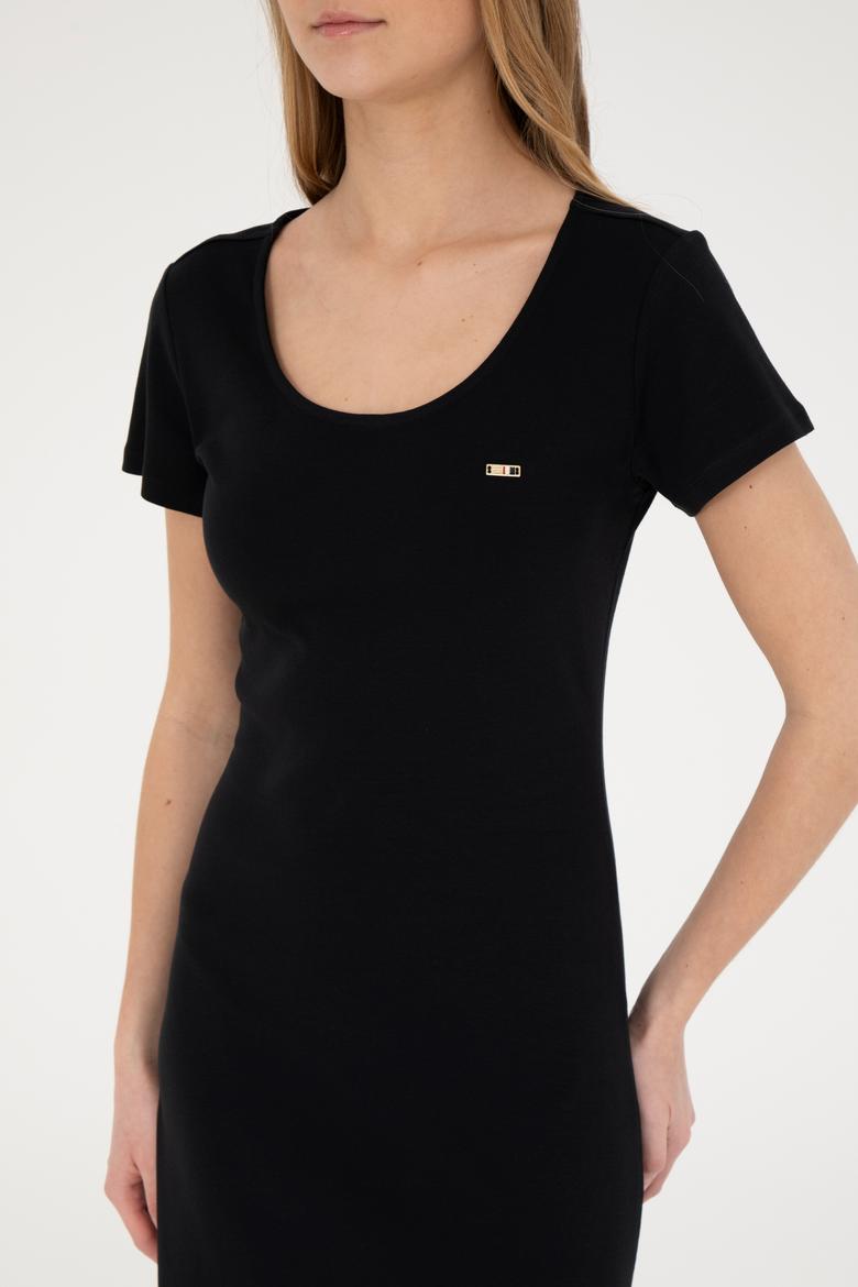 Kadın Siyah Bisiklet Yaka Örme Elbise - 50285873038