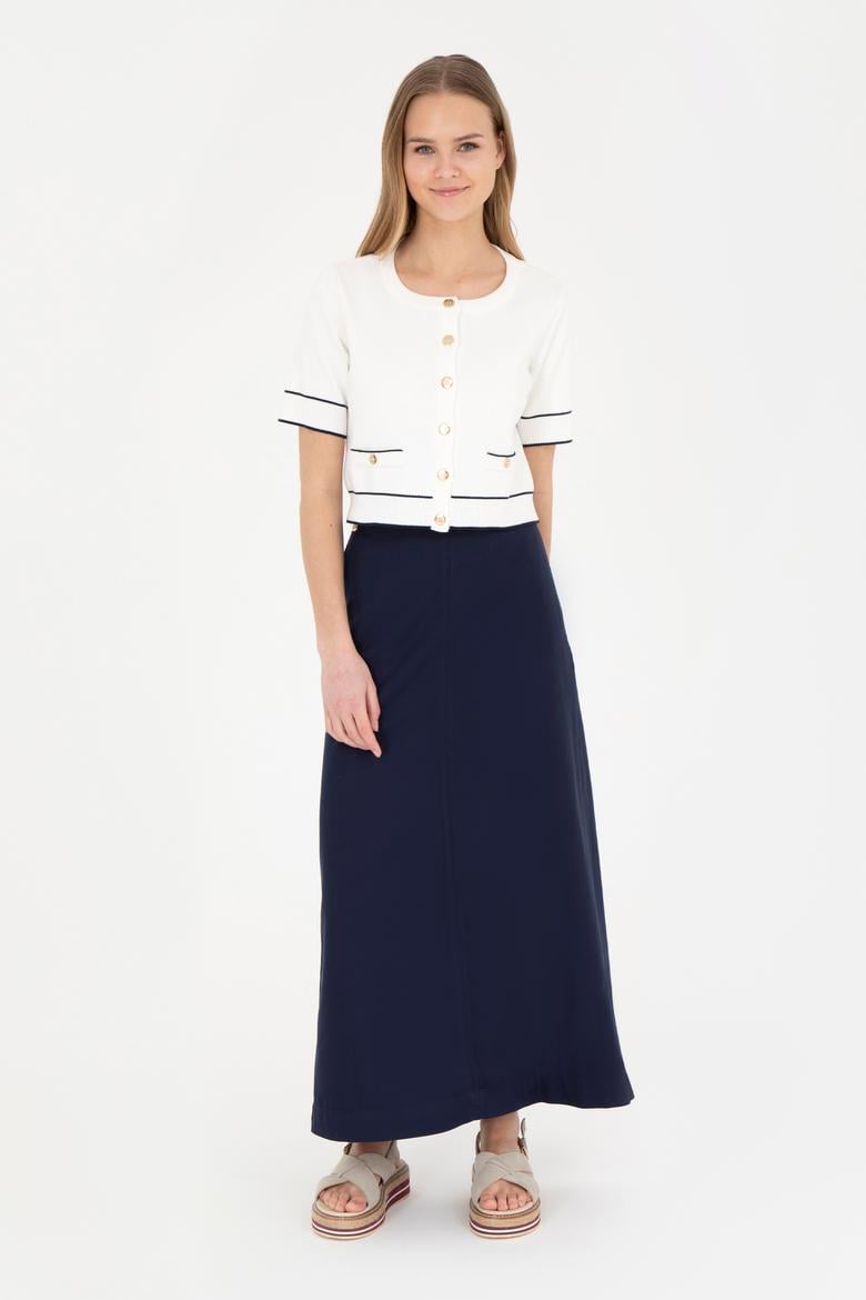 Kadın Lacivert Maxi Boy Dokuma Etek