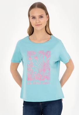 Kadın Mint Bisiklet Yaka Tişört - 50282901016