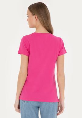Kadın Fuşya Bisiklet Yaka Tişört - 50288687020