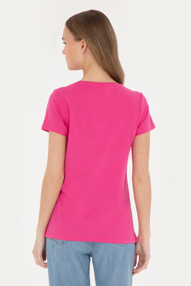 Kadın Fuşya Bisiklet Yaka Tişört - 50288687020