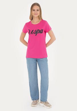 Kadın Fuşya Bisiklet Yaka Tişört - 50288687020