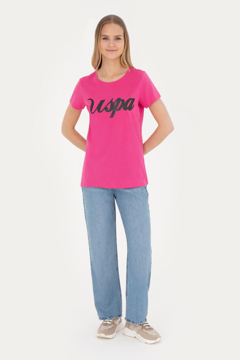 Kadın Fuşya Bisiklet Yaka Tişört - 50288687020