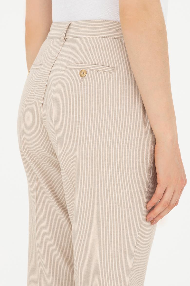 Kadın Kum Kanvas Çizgili Pantolon - 50289450030