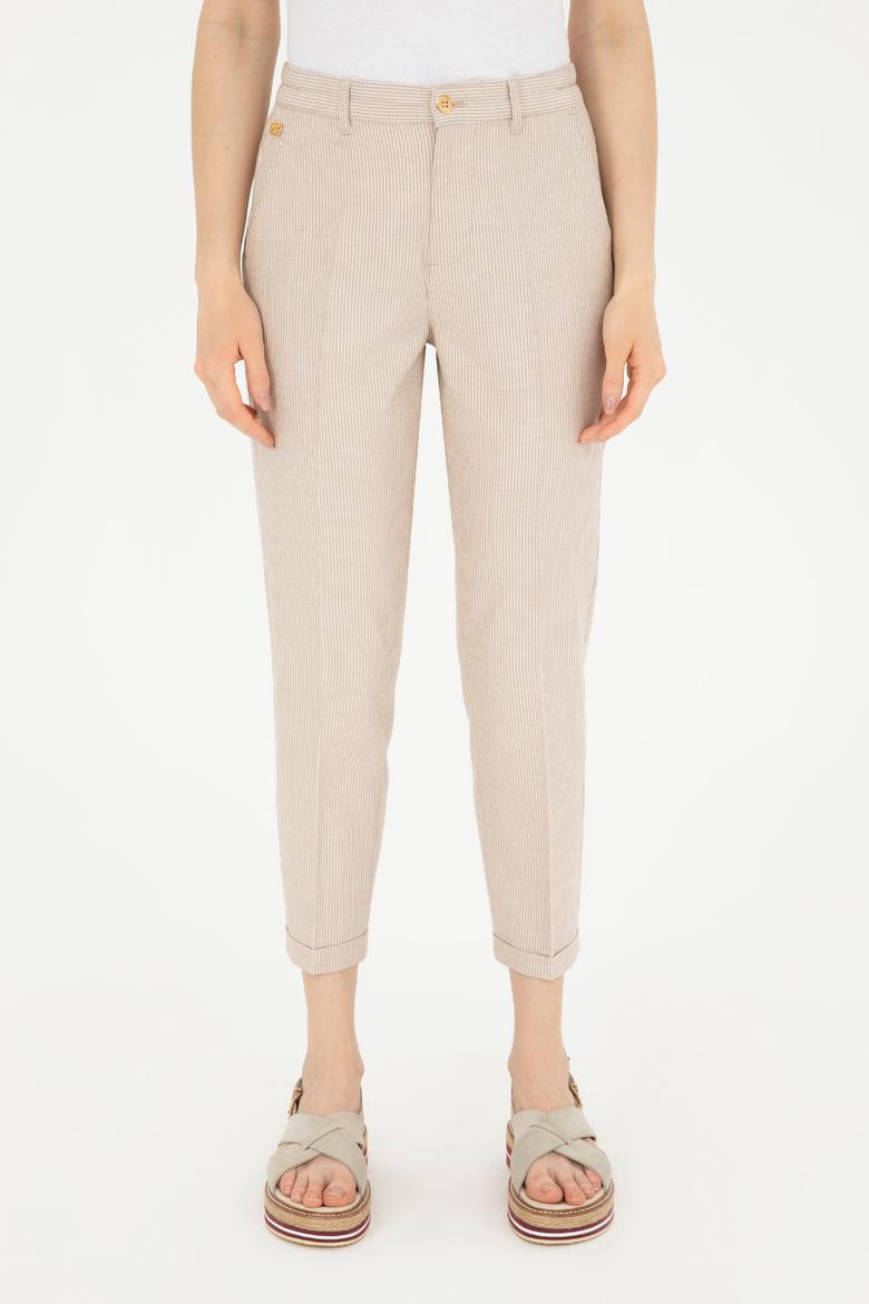 Kadın Kum Kanvas Çizgili Pantolon - 50289450030