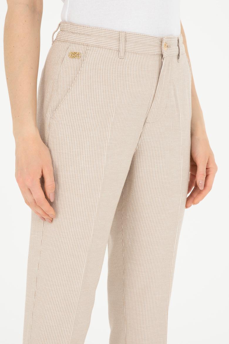 Kadın Kum Kanvas Çizgili Pantolon - 50289450030