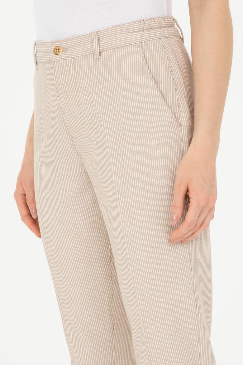 Kadın Kum Kanvas Çizgili Pantolon - 50289450030